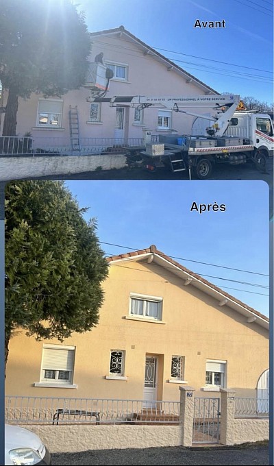 Ravalement de façade travaux réalisés avec camion nacelle